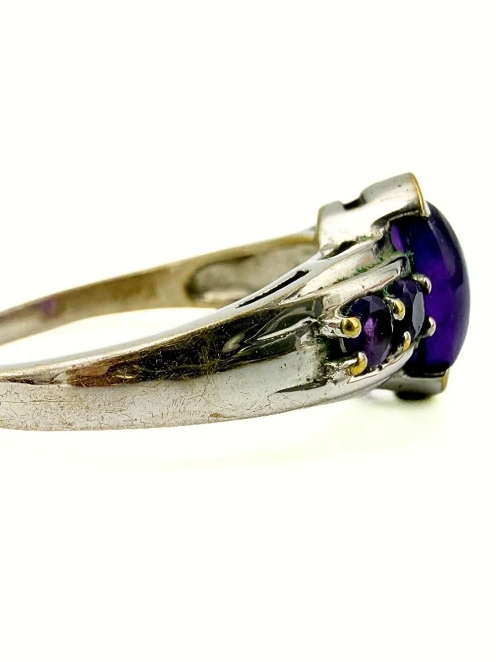 Gorgeous Karis Signed Silver Plate Amethyst Shadowbox Statement Ring Sz 9
